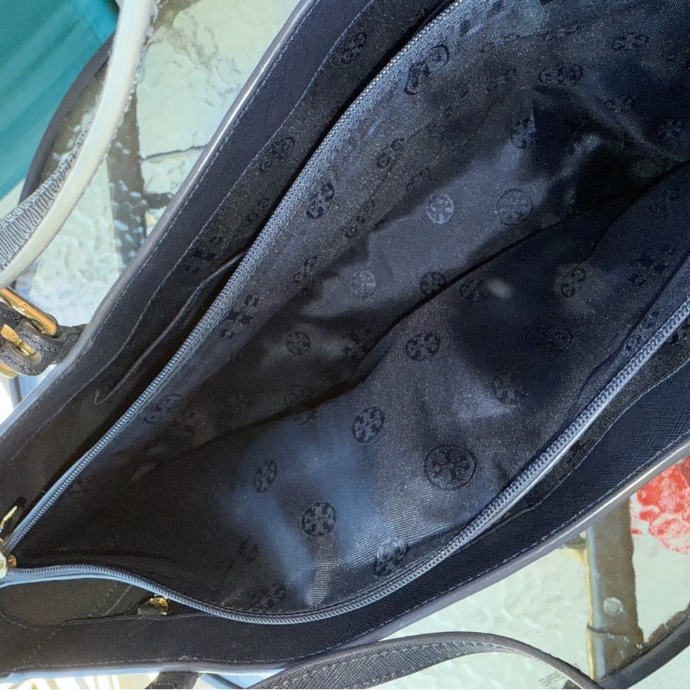 Tory Burch Womens Dark Blue Saffiano Leather Inner Pocket Double Handle Tote Bag - Picture 9 of 11